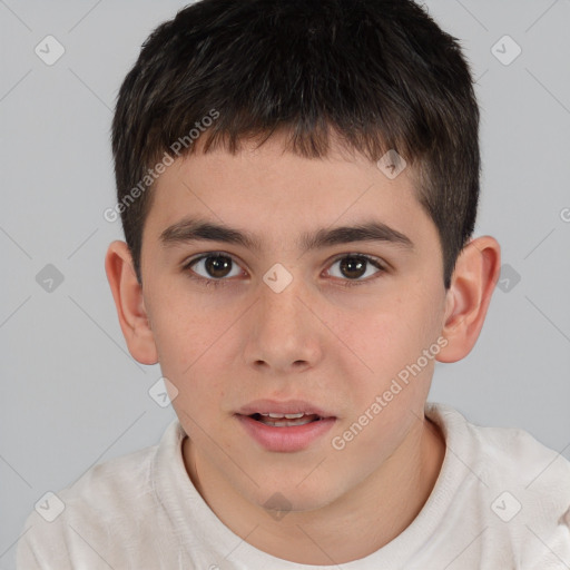 Neutral white child male with short  brown hair and brown eyes