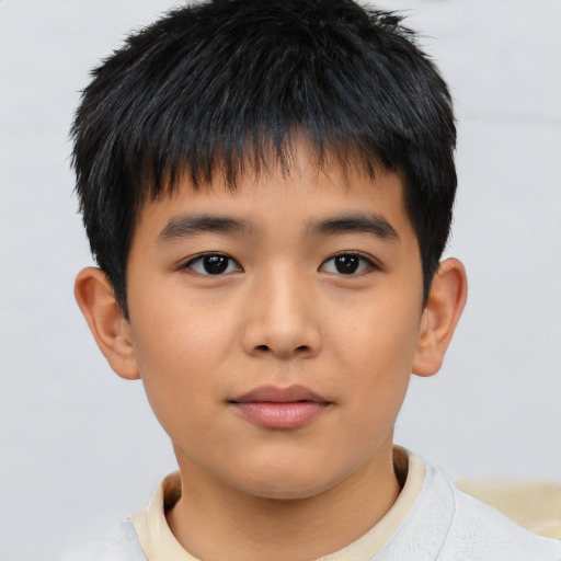 Neutral asian child male with short  brown hair and brown eyes