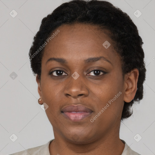 Neutral black young-adult female with short  brown hair and brown eyes