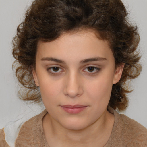 Neutral white child female with medium  brown hair and brown eyes