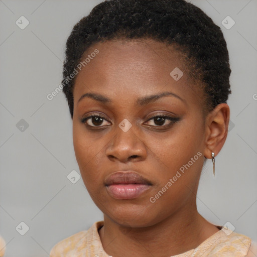 Neutral black young-adult female with short  brown hair and brown eyes