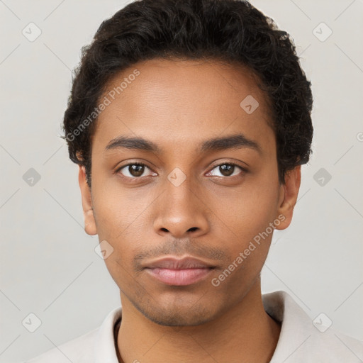 Neutral black young-adult male with short  brown hair and brown eyes