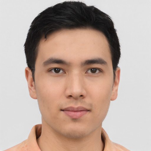 Neutral asian young-adult male with short  brown hair and brown eyes