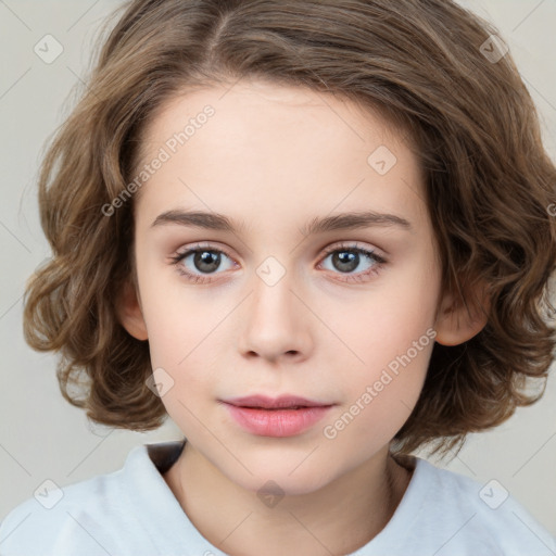 Neutral white child female with medium  brown hair and brown eyes