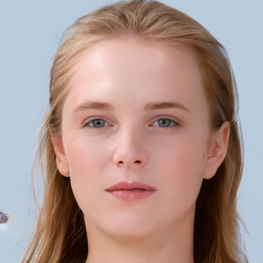 Neutral white child female with long  brown hair and blue eyes