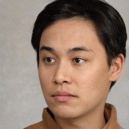 Neutral asian young-adult male with short  brown hair and brown eyes