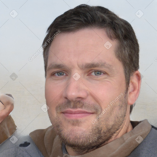 Neutral white adult male with short  brown hair and brown eyes