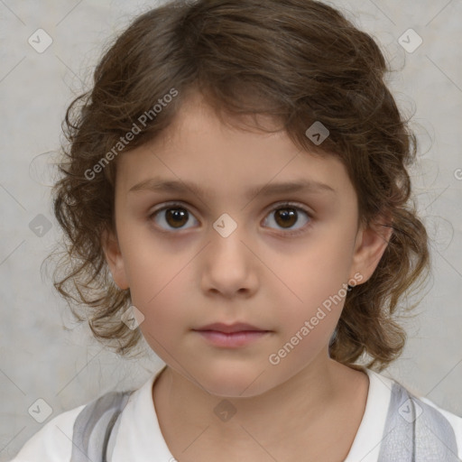 Neutral white child female with medium  brown hair and brown eyes