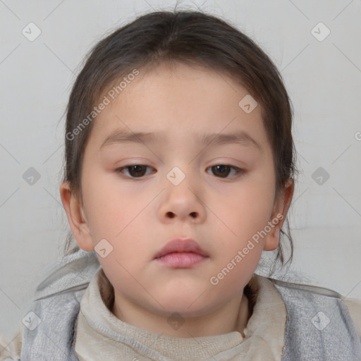 Neutral white child female with short  brown hair and brown eyes