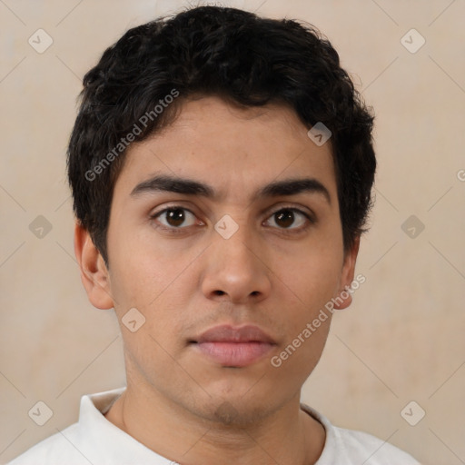 Neutral latino young-adult male with short  brown hair and brown eyes