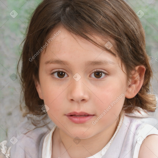 Neutral white child female with medium  brown hair and brown eyes