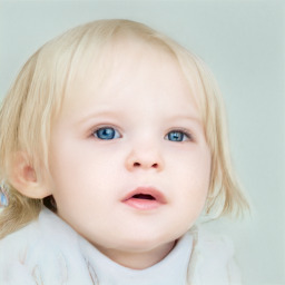 Neutral white child female with medium  brown hair and blue eyes