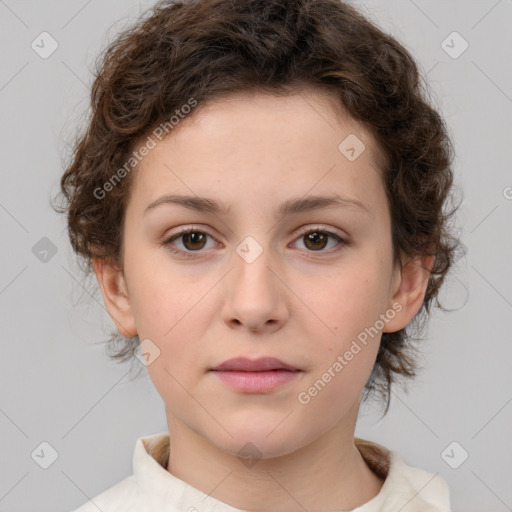 Neutral white child female with medium  brown hair and brown eyes