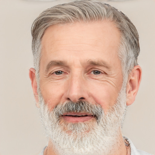 Neutral white middle-aged male with short  gray hair and brown eyes