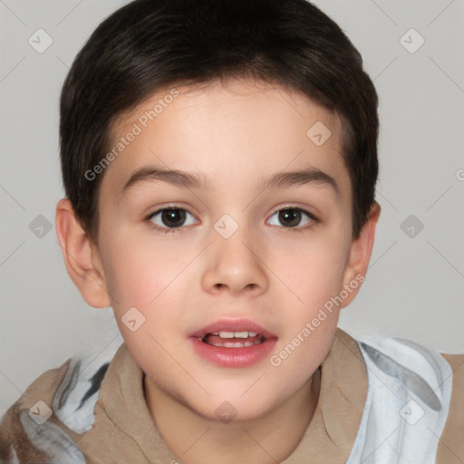 Neutral white child female with short  brown hair and brown eyes