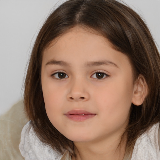 Neutral white child female with medium  brown hair and brown eyes