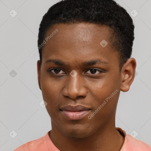Neutral latino young-adult female with short  brown hair and brown eyes