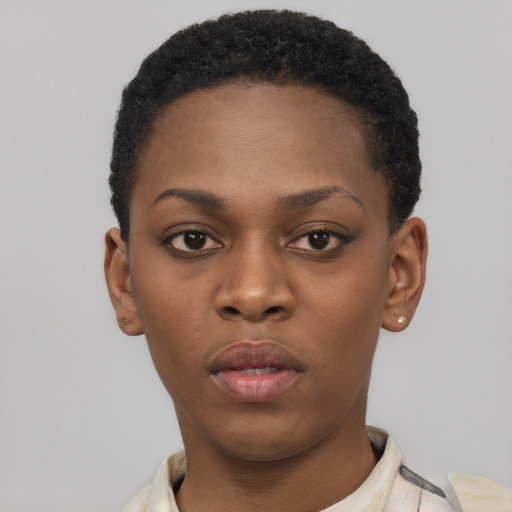 Neutral black young-adult female with short  brown hair and brown eyes