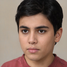 Neutral white young-adult male with short  black hair and brown eyes