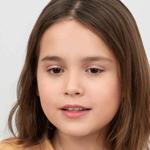 Neutral white child female with long  brown hair and brown eyes