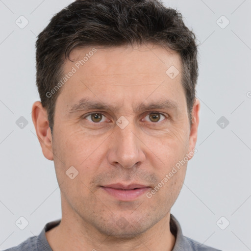 Neutral white adult male with short  brown hair and brown eyes