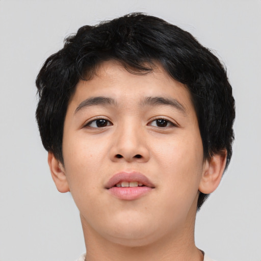 Neutral asian young-adult male with short  brown hair and brown eyes