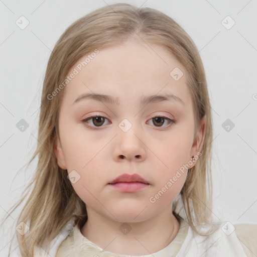 Neutral white child female with medium  brown hair and brown eyes