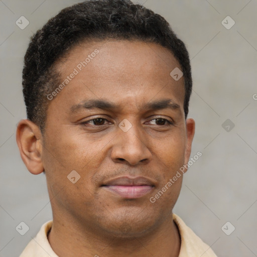 Neutral latino young-adult male with short  brown hair and brown eyes