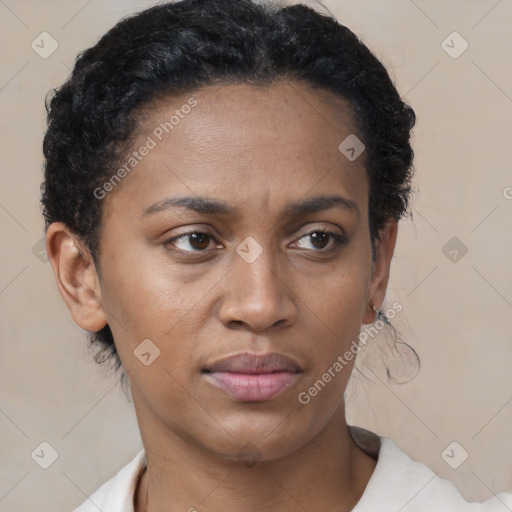 Neutral black young-adult female with short  brown hair and brown eyes