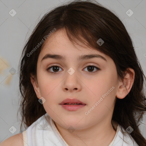 Neutral white child female with medium  brown hair and brown eyes