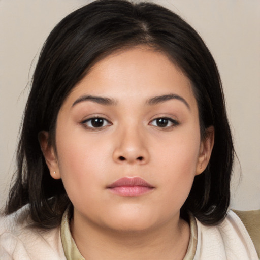 Neutral asian young-adult female with medium  black hair and brown eyes