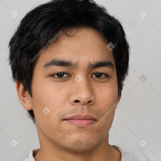 Neutral asian young-adult male with short  brown hair and brown eyes