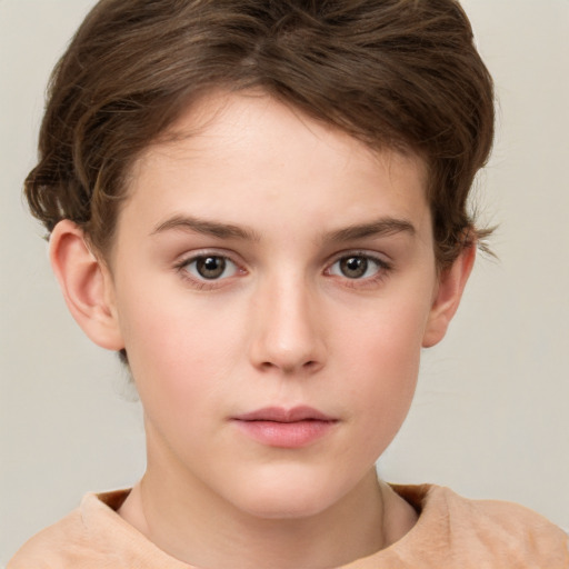 Neutral white young-adult female with short  brown hair and brown eyes