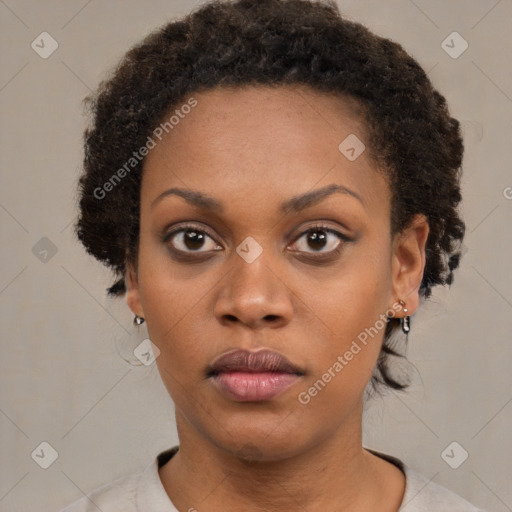 Neutral black young-adult female with short  brown hair and brown eyes