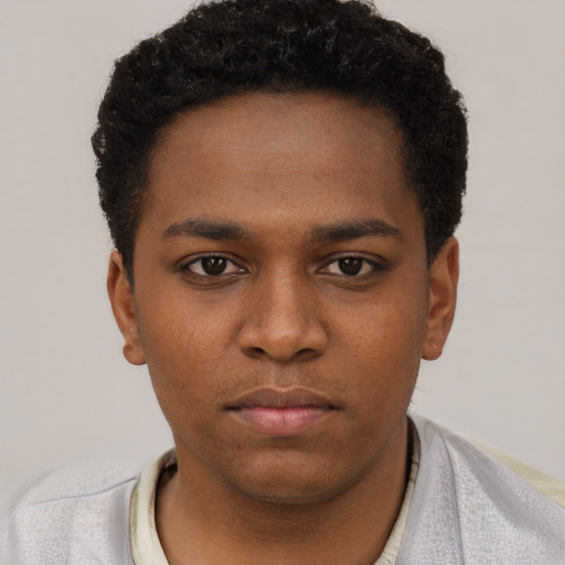Neutral black young-adult male with short  brown hair and brown eyes