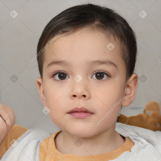 Neutral white child female with short  brown hair and brown eyes