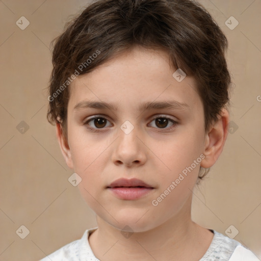 Neutral white child female with short  brown hair and brown eyes