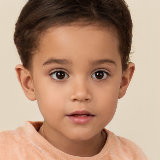 Neutral white child female with short  brown hair and brown eyes