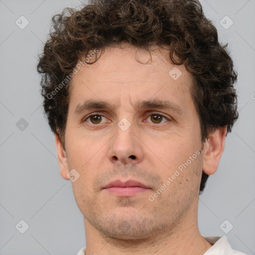 Neutral white adult male with short  brown hair and brown eyes