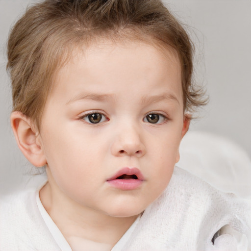 Neutral white child female with short  brown hair and brown eyes