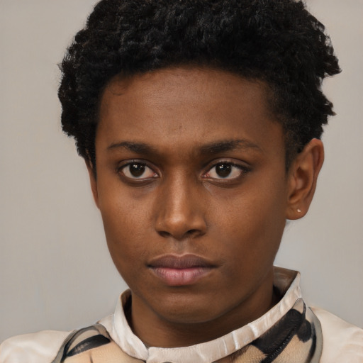 Neutral black young-adult male with short  brown hair and brown eyes