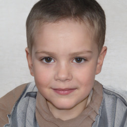 Joyful white child female with short  brown hair and brown eyes