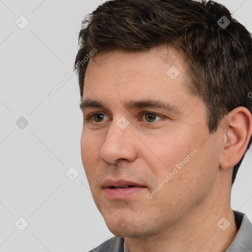 Neutral white adult male with short  brown hair and brown eyes