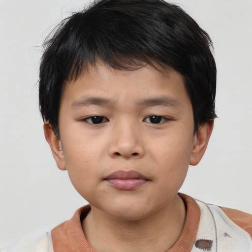 Neutral asian child male with short  brown hair and brown eyes