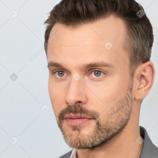 Neutral white adult male with short  brown hair and brown eyes