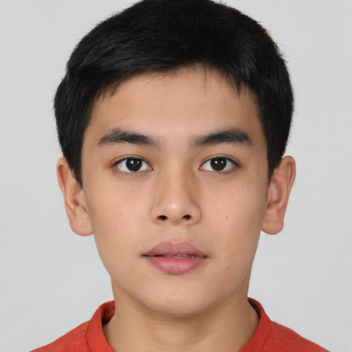 Neutral asian young-adult male with short  brown hair and brown eyes