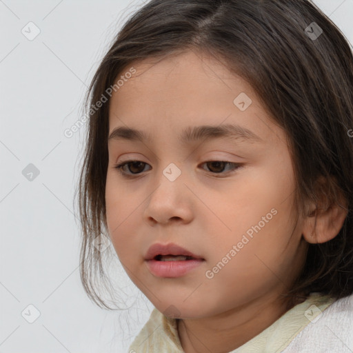 Neutral white child female with medium  brown hair and brown eyes