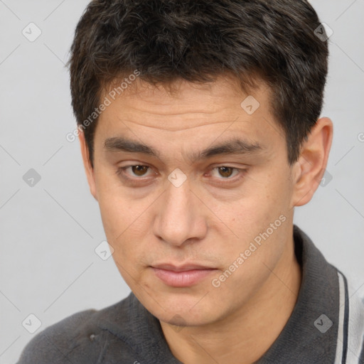 Neutral white adult male with short  brown hair and brown eyes