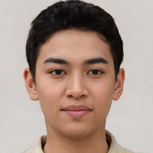 Neutral asian young-adult male with short  black hair and brown eyes