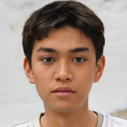 Neutral asian young-adult male with short  brown hair and brown eyes